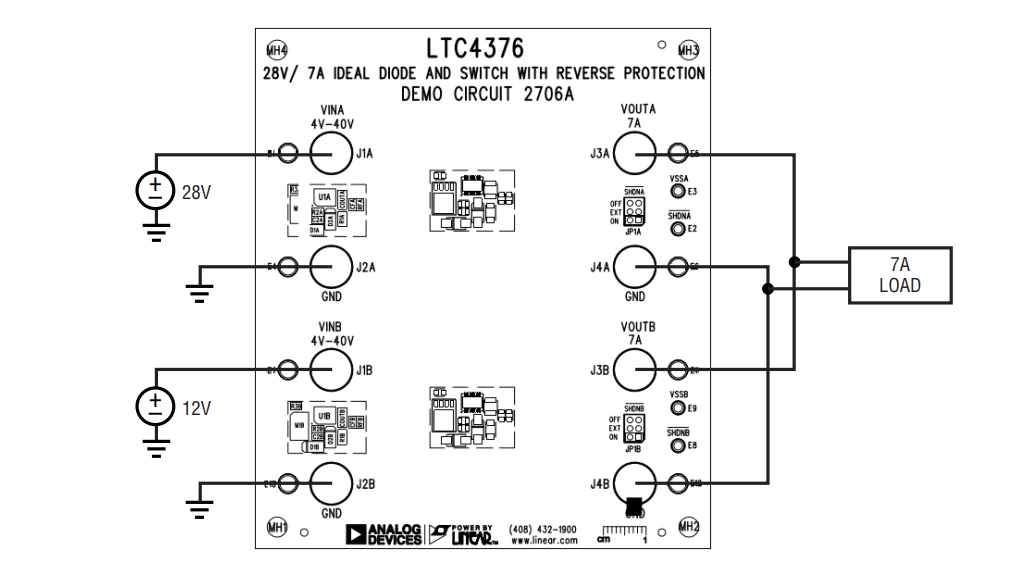 位置电路 - Analog Devices Inc. DC2706A LTC4376控制器用演示电路